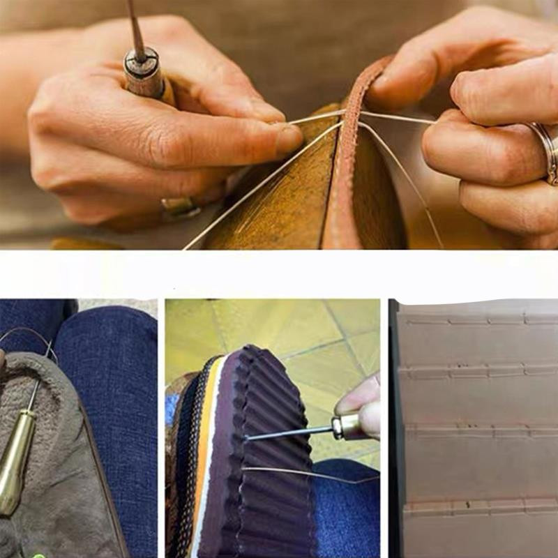Kit de cusut din piele DIY cu ac de cusut din piele cu mâner de cupru Set de piele, panza, cort, instrument de reparare a pantofilor cu fir de nailon