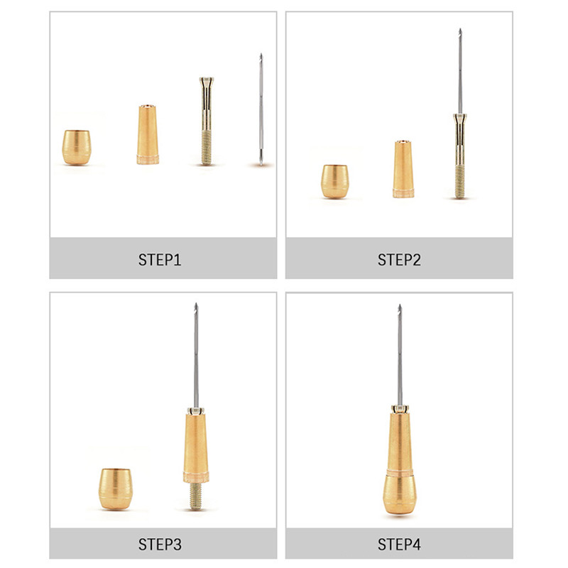 DIY Δερμάτινο σετ ραπτικής Δερμάτινη βελόνα ραπτικής βελόνας με χάλκινη λαβή Σετ δερμάτινο καμβά παπουτσιών Εργαλείο επισκευής με νάιλον κλωστή