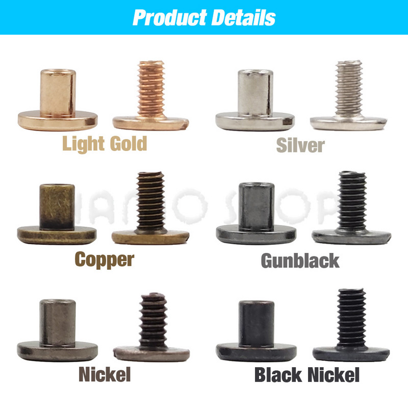 10 rinkinių, metalinių tvirtų varžtų vinių kniedės, dvigubos išlenktos galvos diržo juostos, kniedės, knygų varžtai, skirti bagažui, odiniams rankdarbiams, drabužiams / krepšiui / batams