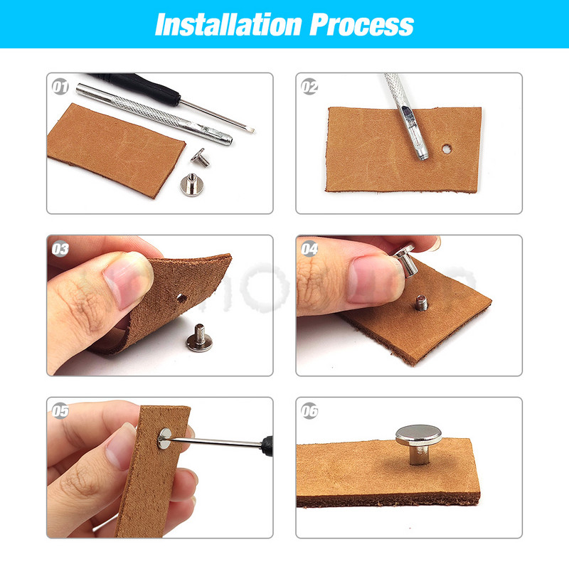 10 rinkinių, metalinių tvirtų varžtų vinių kniedės, dvigubos išlenktos galvos diržo juostos, kniedės, knygų varžtai, skirti bagažui, odiniams rankdarbiams, drabužiams / krepšiui / batams