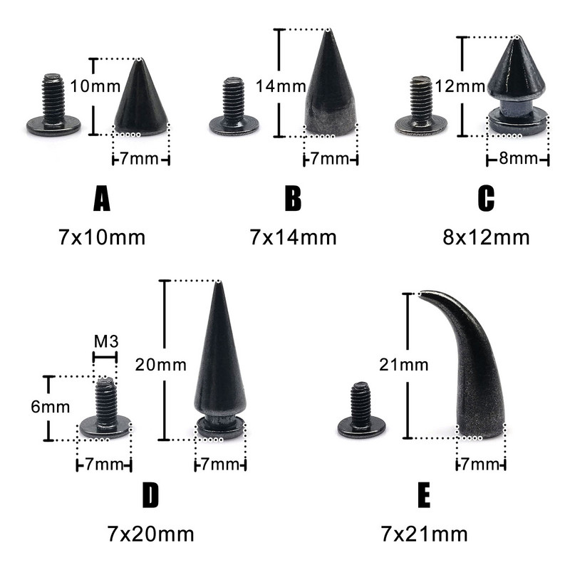 10 komplekti Metallkaunistusega Punk Bullet Warhead Spike koonus Kruvi tagasi Neet Stud punkt Nael Nahast krae kott Vöö jope Kingade remont