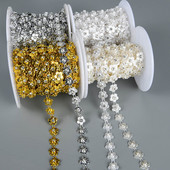 1 Yards πλάτος 12mm ABS Flatback Imitation Pearl με λουλούδι από στρας 4mm για Στολή Νυφικών Απλικέ Κατασκευή κοσμημάτων