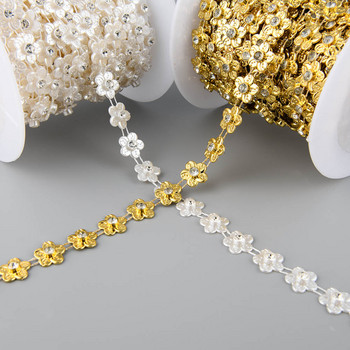 1 ярд 12 mm ширина ABS Flatback имитация на перла с 4 mm планински кристали с цвете за сватбена рокля Изработка на апликации за костюми