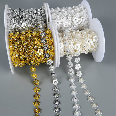 1 ярд 12 mm ширина ABS Flatback имитация на перла с 4 mm планински кристали с цвете за сватбена рокля Изработка на апликации за костюми