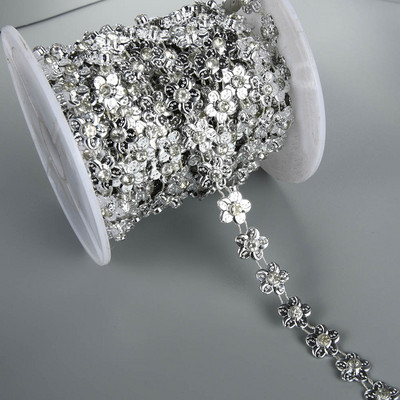 1 Yards πλάτος 12mm ABS Flatback Imitation Pearl με λουλούδι από στρας 4mm για Στολή Νυφικών Απλικέ Κατασκευή κοσμημάτων