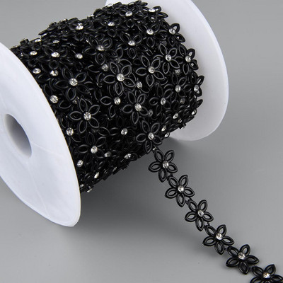 1 jards, 15 mm platums, ABS plakanā aizmugures imitācijas pērļu zvaigzne ar 4 mm apaļu strēlakmens ķēdes šūšanas apdari Kāzu apģērbu kūkas dekorēšana