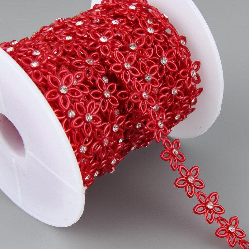 1 jards, 15 mm platums, ABS plakanā aizmugures imitācijas pērļu zvaigzne ar 4 mm apaļu strēlakmens ķēdes šūšanas apdari Kāzu apģērbu kūkas dekorēšana