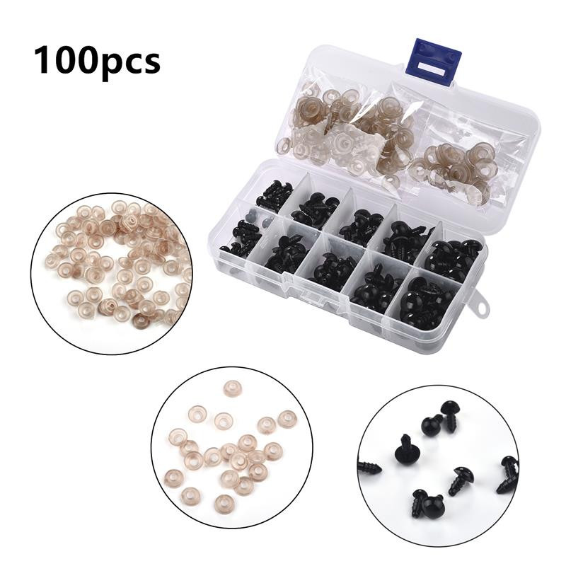 100gab Eyeball Lelles Aksesuāri Melns Plastmasas Plīša Drošības Acis Amigurumi Rotaļlietām 6mm 8mm 12mm DIY Funny Rotaļlieta Eyes Dzīvnieks