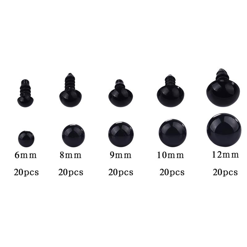 100gab Eyeball Lelles Aksesuāri Melns Plastmasas Plīša Drošības Acis Amigurumi Rotaļlietām 6mm 8mm 12mm DIY Funny Rotaļlieta Eyes Dzīvnieks