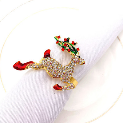 1Gb Ziemassvētku salvešu gredzenu turētāji Ziemassvētku galda dekorēšana mājai Metāla ziemeļbrieža raga audu gredzens Kāzu banketu viesnīcas galds