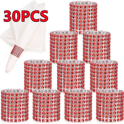 Jauni 100/50/30 gab Rhinestone salvešu gredzeni Bling dekorācija Kāzu vakariņas Eleganti zelta šķembu salvešu gredzenu turētāji ballīšu piederumi