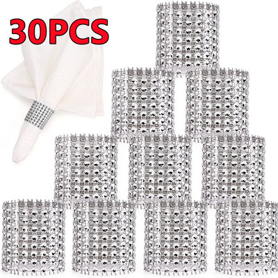 Jauni 100/50/30 gab Rhinestone salvešu gredzeni Bling dekorācija Kāzu vakariņas Eleganti zelta šķembu salvešu gredzenu turētāji ballīšu piederumi