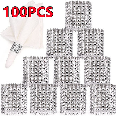 Jauni 100/50/30 gab Rhinestone salvešu gredzeni Bling dekorācija Kāzu vakariņas Eleganti zelta šķembu salvešu gredzenu turētāji ballīšu piederumi