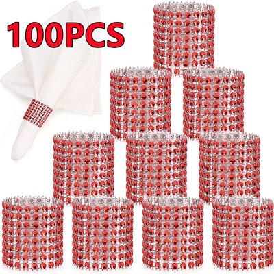 Jauni 100/50/30 gab Rhinestone salvešu gredzeni Bling dekorācija Kāzu vakariņas Eleganti zelta šķembu salvešu gredzenu turētāji ballīšu piederumi