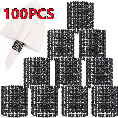 Jauni 100/50/30 gab Rhinestone salvešu gredzeni Bling dekorācija Kāzu vakariņas Eleganti zelta šķembu salvešu gredzenu turētāji ballīšu piederumi