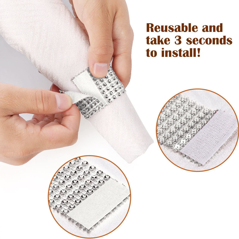 Jauni 100/50/30 gab Rhinestone salvešu gredzeni Bling dekorācija Kāzu vakariņas Eleganti zelta šķembu salvešu gredzenu turētāji ballīšu piederumi