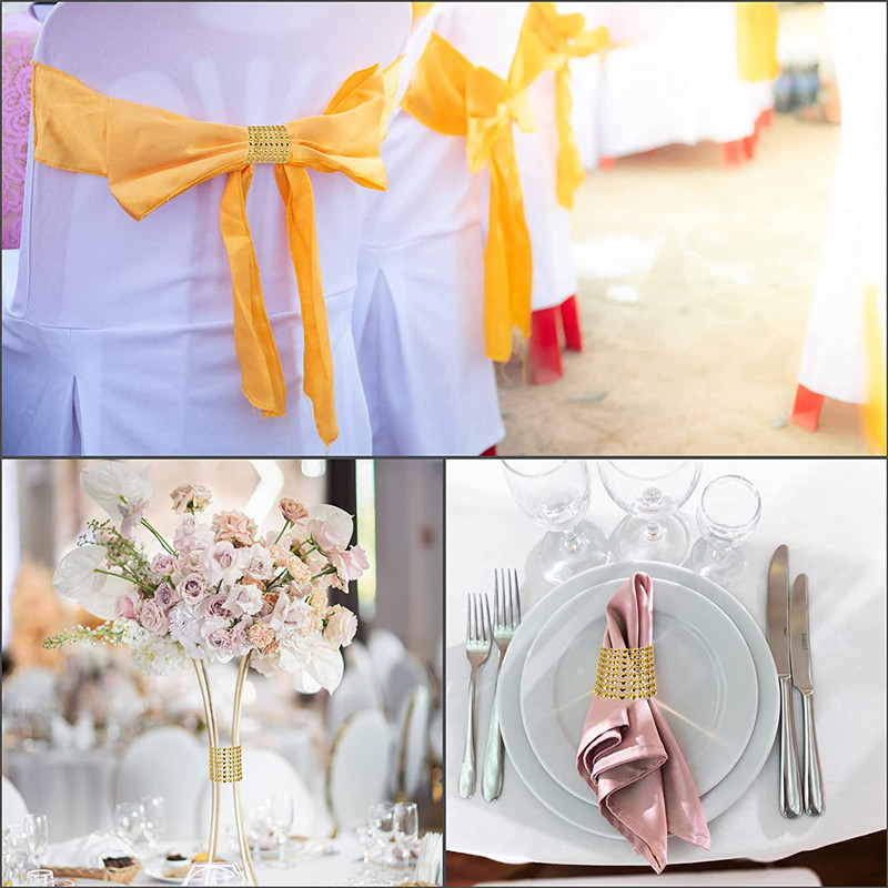 Jauni 100/50/30 gab Rhinestone salvešu gredzeni Bling dekorācija Kāzu vakariņas Eleganti zelta šķembu salvešu gredzenu turētāji ballīšu piederumi