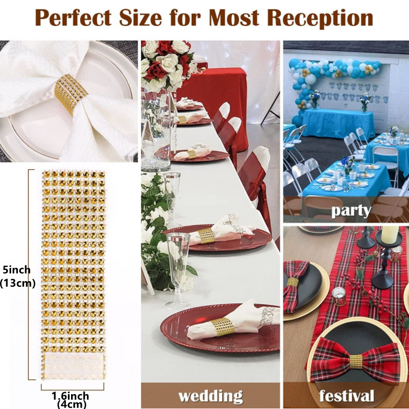 Jauni 100/50/30 gab Rhinestone salvešu gredzeni Bling dekorācija Kāzu vakariņas Eleganti zelta šķembu salvešu gredzenu turētāji ballīšu piederumi