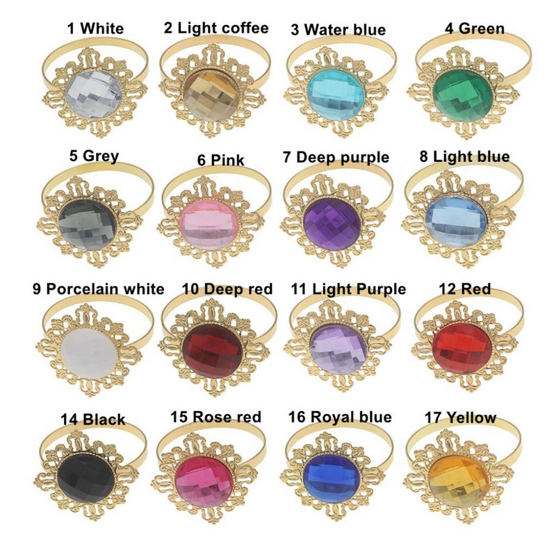 24gab Zelta salvešu gredzeni kāzām virtuves galdam, akrila salvetes turētājs vakariņu iekārtai, strasu dekorēšanai.