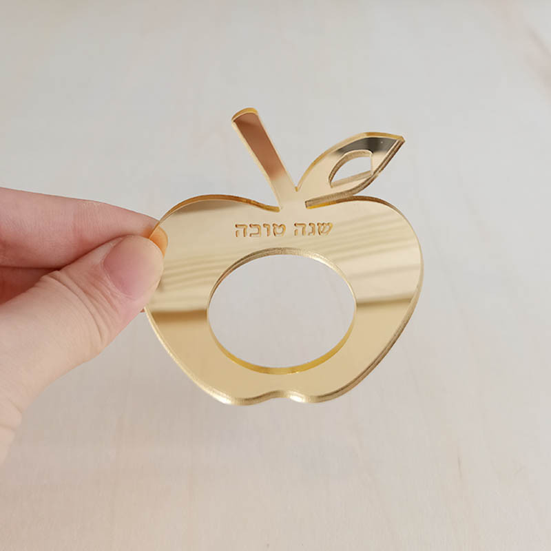 12 gab. Personalizēts ebreju salvešu turētājs, akrila zelta ābola formas salvešu gredzens kāzu ballītei, pielāgots ebreju salvešu turētājs