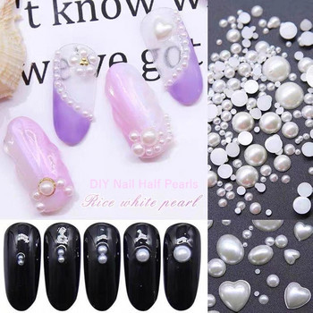 Δωρεάν αποστολή 3mm-8mm 10g Mix Size ABS Imitation Pearls Halfround Flatback Pearl Glue On Beads Nail Art Crafts Diy Διακοσμήσεις