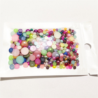 Bezmaksas piegāde 3 mm–8 mm 10 g jaukta izmēra ABS pērļu imitācijas pusapaļa plakana pērļu līme uz pērlītēm, nagu mākslas darbi, amatniecības izstrādājumi.