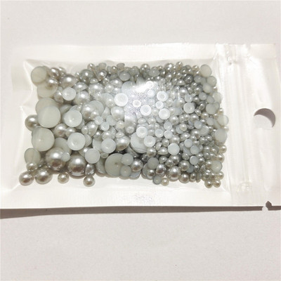 Bezmaksas piegāde 3 mm–8 mm 10 g jaukta izmēra ABS pērļu imitācijas pusapaļa plakana pērļu līme uz pērlītēm, nagu mākslas darbi, amatniecības izstrādājumi.