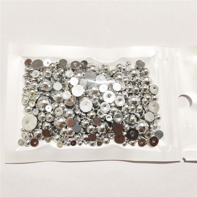 Bezmaksas piegāde 3 mm–8 mm 10 g jaukta izmēra ABS pērļu imitācijas pusapaļa plakana pērļu līme uz pērlītēm, nagu mākslas darbi, amatniecības izstrādājumi.