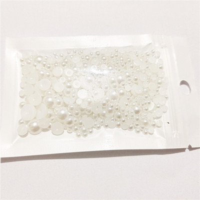 Bezmaksas piegāde 3 mm–8 mm 10 g jaukta izmēra ABS pērļu imitācijas pusapaļa plakana pērļu līme uz pērlītēm, nagu mākslas darbi, amatniecības izstrādājumi.