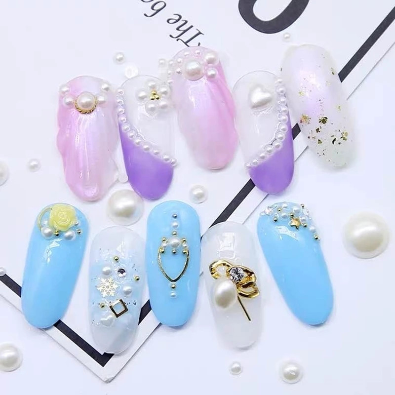 Bezmaksas piegāde 3 mm–8 mm 10 g jaukta izmēra ABS pērļu imitācijas pusapaļa plakana pērļu līme uz pērlītēm, nagu mākslas darbi, amatniecības izstrādājumi.