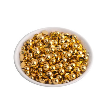 Ασημένιο χρυσό Μισόστρογγυλη επίπεδη πλάκα μαργαριταρένια χάντρα, 3mm 4mm 5mm 6mm 8mm ABS διακοσμητικά κοσμήματα μόδας για τηλέφωνο νυχιών DIY