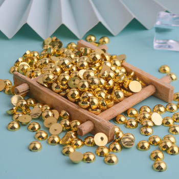 Ασημένιο χρυσό Μισόστρογγυλη επίπεδη πλάκα μαργαριταρένια χάντρα, 3mm 4mm 5mm 6mm 8mm ABS διακοσμητικά κοσμήματα μόδας για τηλέφωνο νυχιών DIY