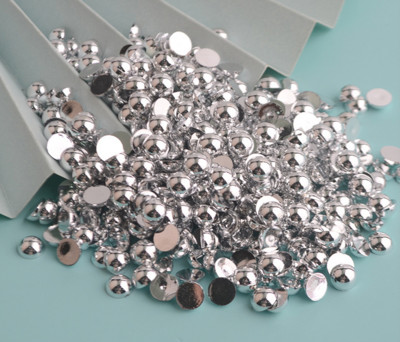 Sidabriniai auksiniai pusiau apvalūs plokščiapakaliai perlų karoliukai, 3 mm 4 mm 5 mm 6 mm 8 mm ABS madingi papuošalai, skirti nagų dailinimui „pasidaryk pats“ telefonui