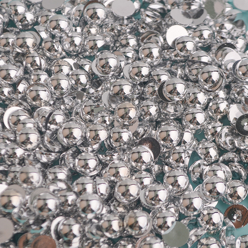 Sidabriniai auksiniai pusiau apvalūs plokščiapakaliai perlų karoliukai, 3 mm 4 mm 5 mm 6 mm 8 mm ABS madingi papuošalai, skirti nagų dailinimui „pasidaryk pats“ telefonui