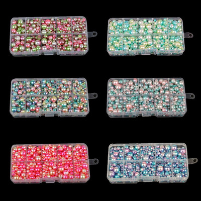350 бр. 4-10 mm имитация на ABS перлени мъниста Rainbow Смесени кръгли разхлабени мъниста за аксесоари за облекла „направи си сам“, без кутии