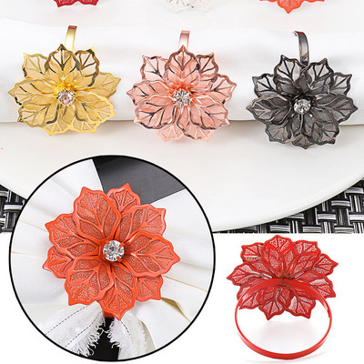 1/6pcs Hollow Crystal Flower Napkin Rings Kitchen Party Hotel Towel Holder Christmas Napkin Buckle Table Decoration Smart Home