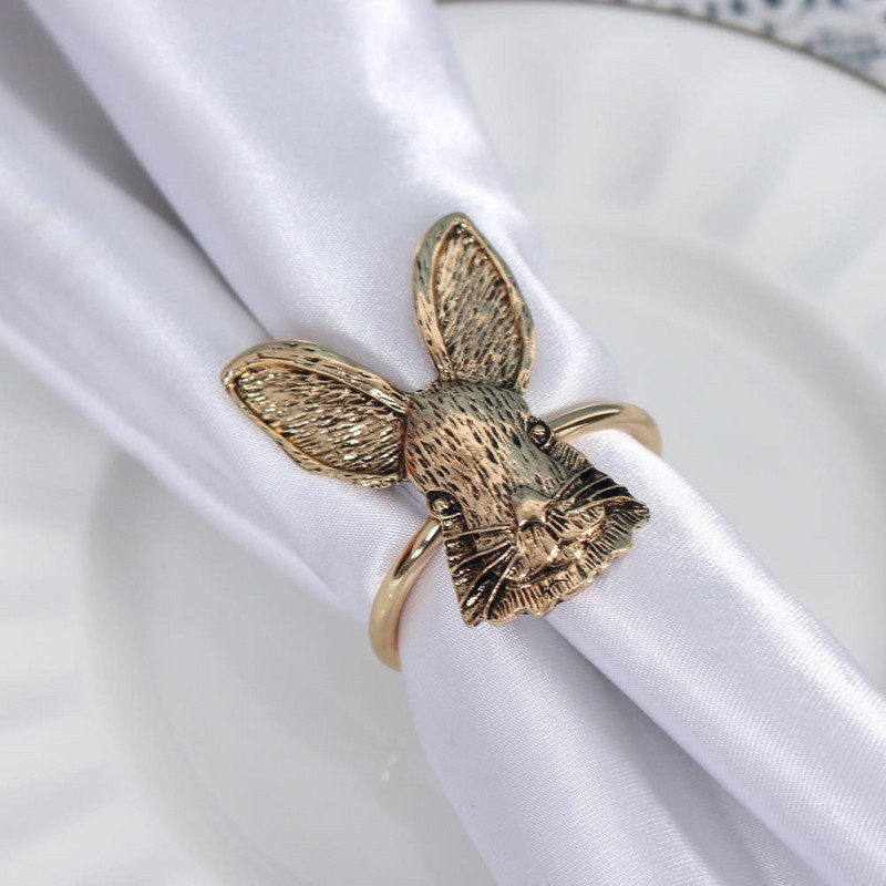 Prsteni za salvete sa zečjim ušima Uskrsni zec Držač za salvete Metalni ukras za kućni stol za posluživanje za proljeće Rustikalni nehrđajući čelik Zlato Srebro