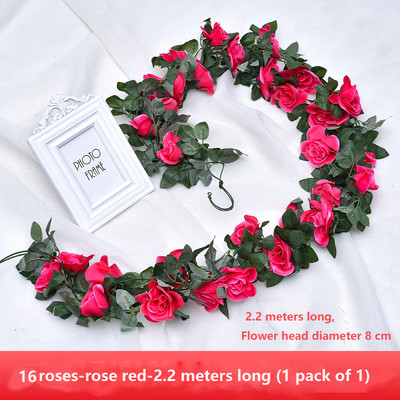 33 lillepead / partiid siidist roosid luuderohi, rohelised lehed, kasutatud pere pulmade kaunistamiseks, võltslehed ise rippuv pärg ar