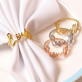 6/4/2 vnt. Madingų laiškų servetėlių žiedai Bismillah servetėlių laikiklio sagtis, skirta viešbučio vakarietiško restorano vestuvių vakarėliui namų stalo dekoravimui