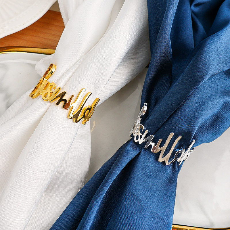 6/4/2 vnt. Madingų laiškų servetėlių žiedai Bismillah servetėlių laikiklio sagtis, skirta viešbučio vakarietiško restorano vestuvių vakarėliui namų stalo dekoravimui