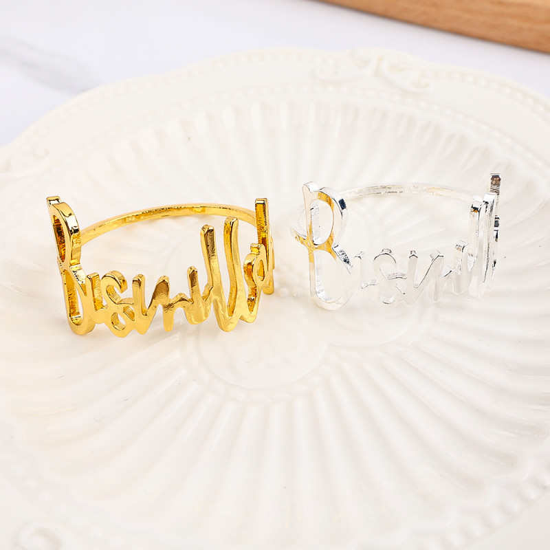 6/4/2 vnt. Madingų laiškų servetėlių žiedai Bismillah servetėlių laikiklio sagtis, skirta viešbučio vakarietiško restorano vestuvių vakarėliui namų stalo dekoravimui