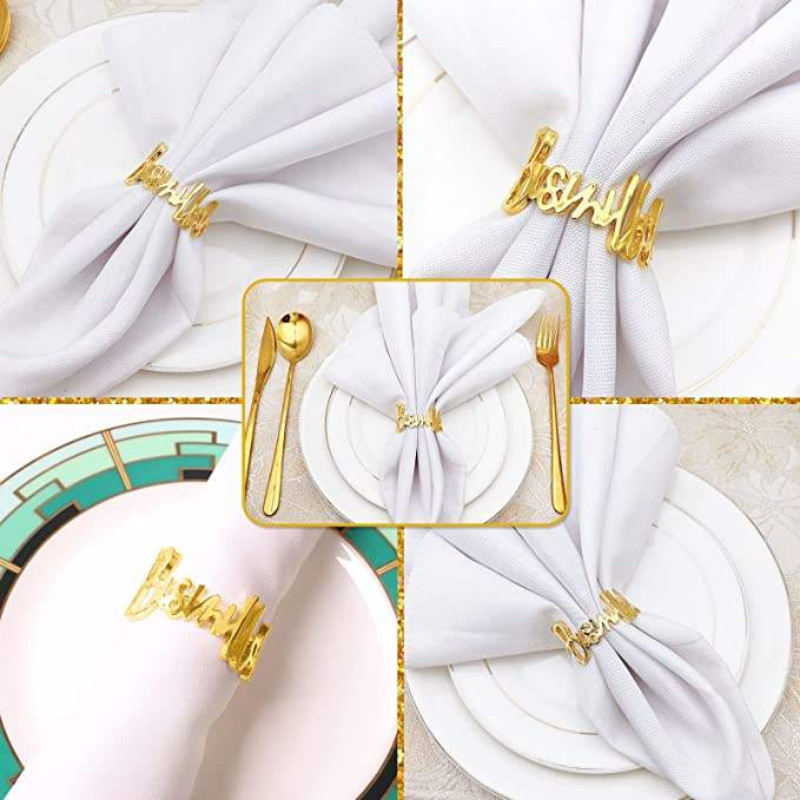 6/4/2 vnt. Madingų laiškų servetėlių žiedai Bismillah servetėlių laikiklio sagtis, skirta viešbučio vakarietiško restorano vestuvių vakarėliui namų stalo dekoravimui