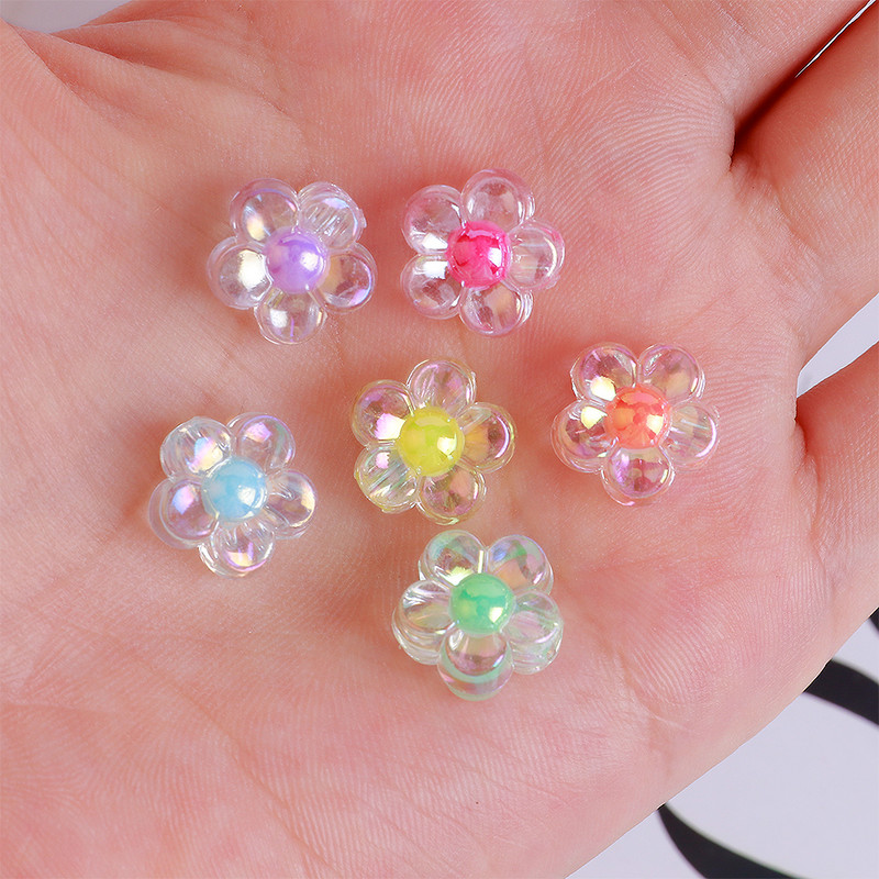 50 gab. Caurspīdīgas akrila ziedu tipa krelles ar caurumu, rokām darinātas auskaru kaklarotas rotaslietu izgatavošanas materiāls T0815