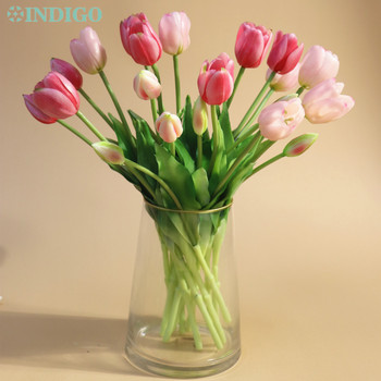 Μπουκέτο σιλικόνης Tulip (3 Flowers+2 Bud) Real Touch Υψηλής ποιότητας 27 Χρώμα Calla Διακόσμηση σπιτιού Τεχνητό λουλούδι Γάμος INDIGO