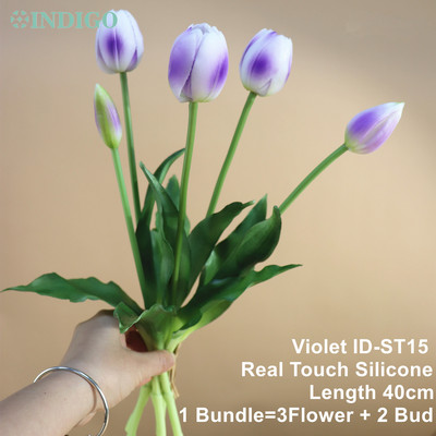 Silikona tulpju (3 ziedi + 2 pumpuri) pušķis Real Touch augstas kvalitātes 27 krāsu Calla mājas dekorēšana mākslīgo ziedu kāzas INDIGO