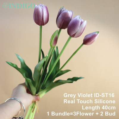 Silikona tulpju (3 ziedi + 2 pumpuri) pušķis Real Touch augstas kvalitātes 27 krāsu Calla mājas dekorēšana mākslīgo ziedu kāzas INDIGO