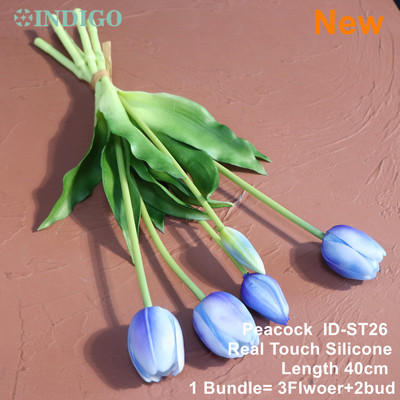 Silikona tulpju (3 ziedi + 2 pumpuri) pušķis Real Touch augstas kvalitātes 27 krāsu Calla mājas dekorēšana mākslīgo ziedu kāzas INDIGO