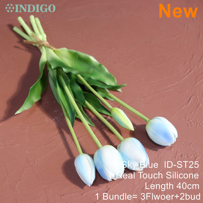 Silikona tulpju (3 ziedi + 2 pumpuri) pušķis Real Touch augstas kvalitātes 27 krāsu Calla mājas dekorēšana mākslīgo ziedu kāzas INDIGO