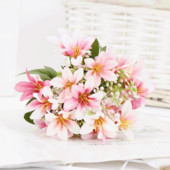 18 zīda zieds mākslīgā lilija Eiropas stila daudzkrāsains viltus līgavas ziedu pušķis kāzu ģimenes ballīšu dekorēšana DIY