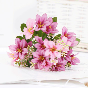 18 μεταξωτό λουλούδι τεχνητός κρίνος Ευρωπαϊκό στυλ πολύχρωμο ψεύτικο λουλούδι νύφης μπουκέτο στολισμός γάμου οικογενειακού πάρτι DIY